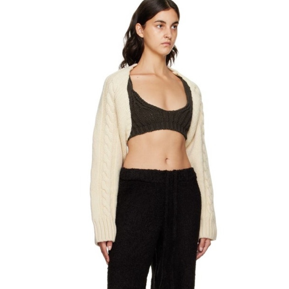 The Open Product Cable Bolero Knit Cardigan Cream